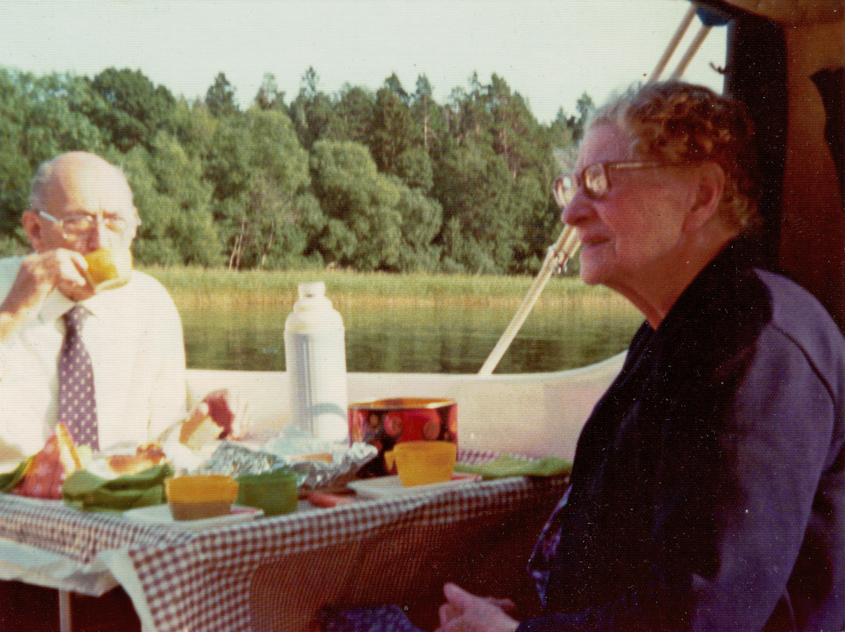Stenhammar - Summer 1974 - Opa and Oma having lunch in boat. (Kurt and Wilma Lindner)