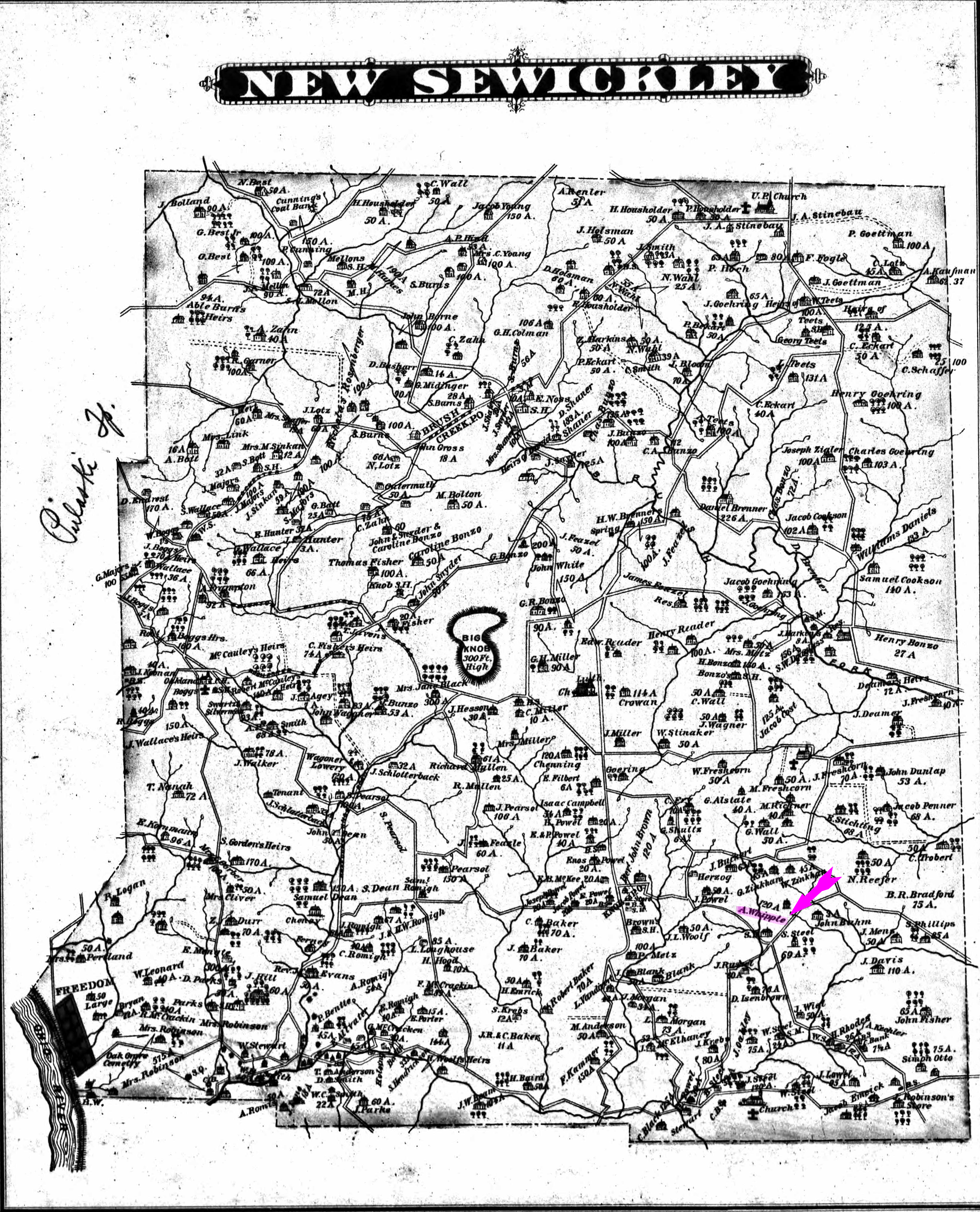 Adam Whipple Farm on 1876 LandOwnership Map